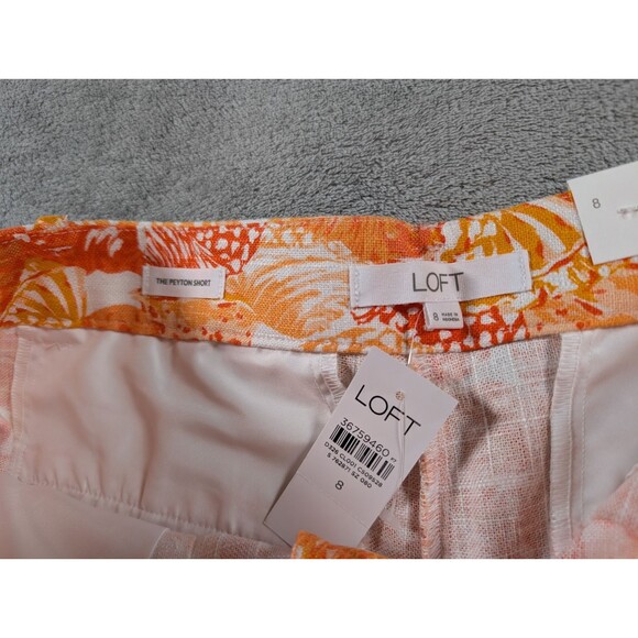 LOFT Peyton Shorts 8 Orange White Seashell Linen Blend Pleated Summer - Picture 6 of 10